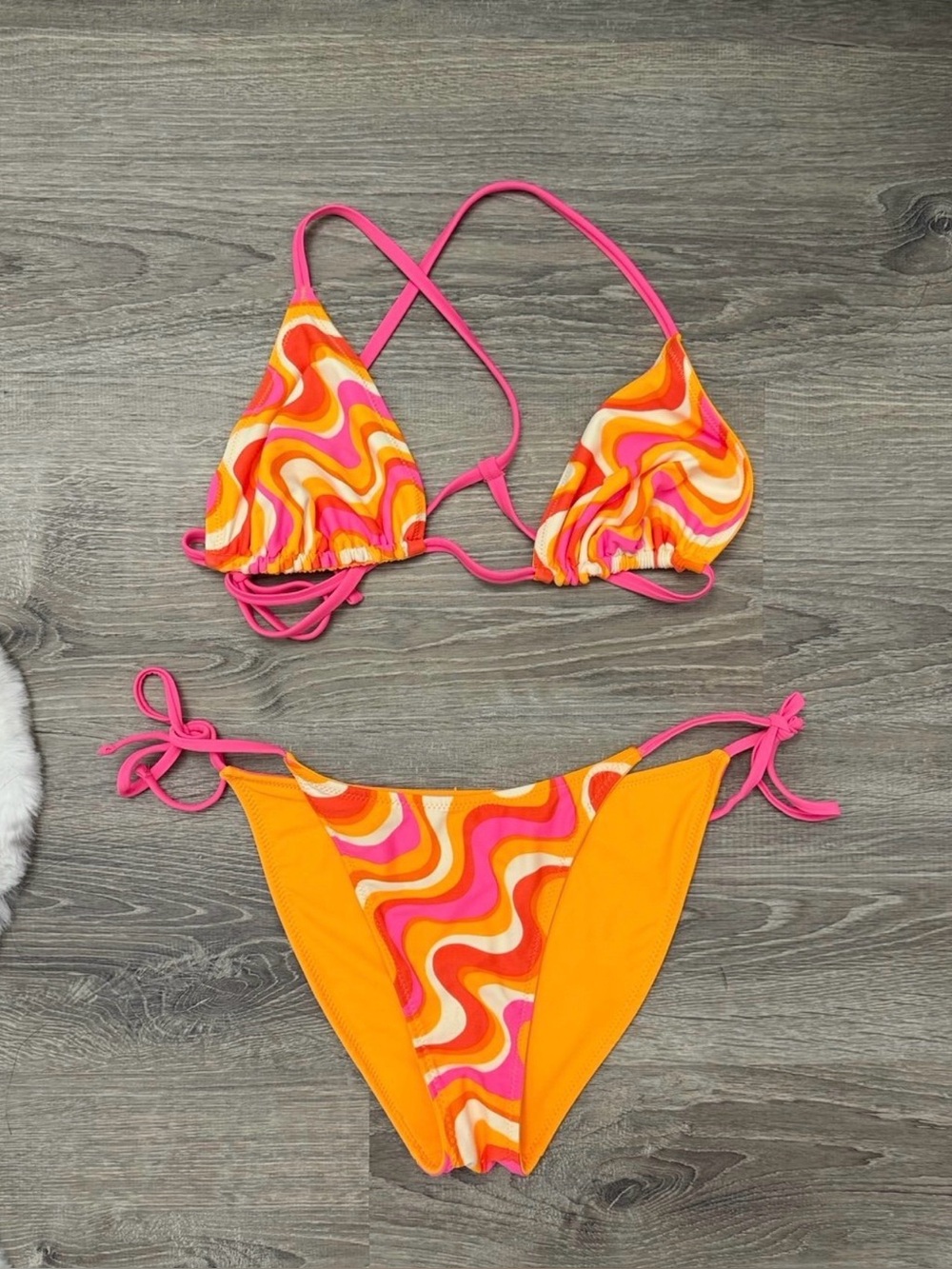 Retro Swirl Print Triangle Bikini Set